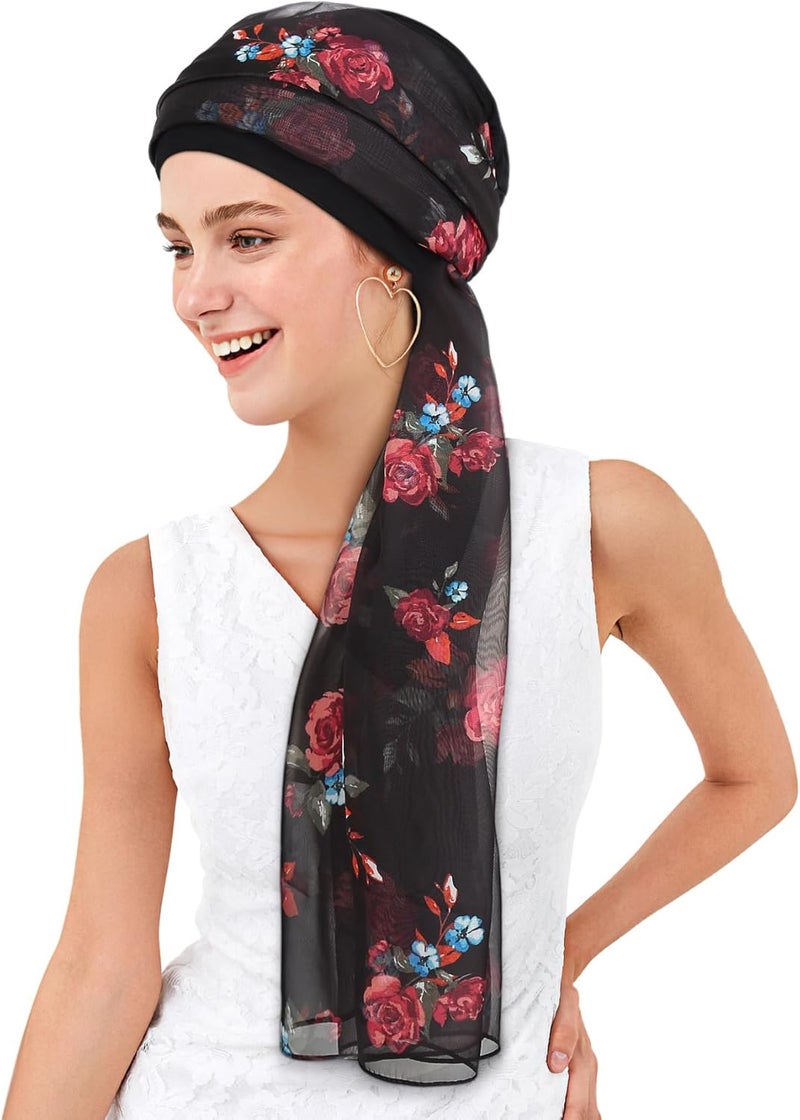 Awefeel Chemo Hats for Women – Extra Long 47" Chiffon Scarf – Soft Cancer Headwear for Hair Loss – Stylish Chemo Caps - Image 2